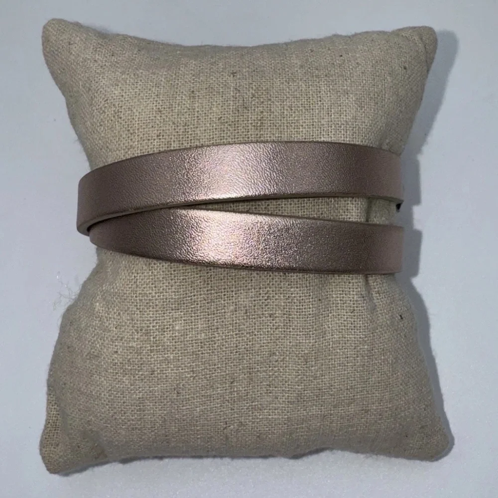 KEEP Collective Double Leather Band Bracelet Cool Gray and Champagne NEW